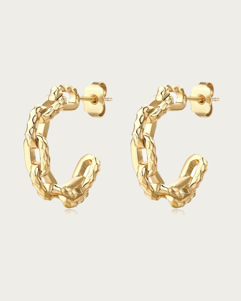 Front of a size O/S Ramones Hammered Chain Hoops in Gold in Gold by F+H Studios. | dia_product_style_image_id:331307